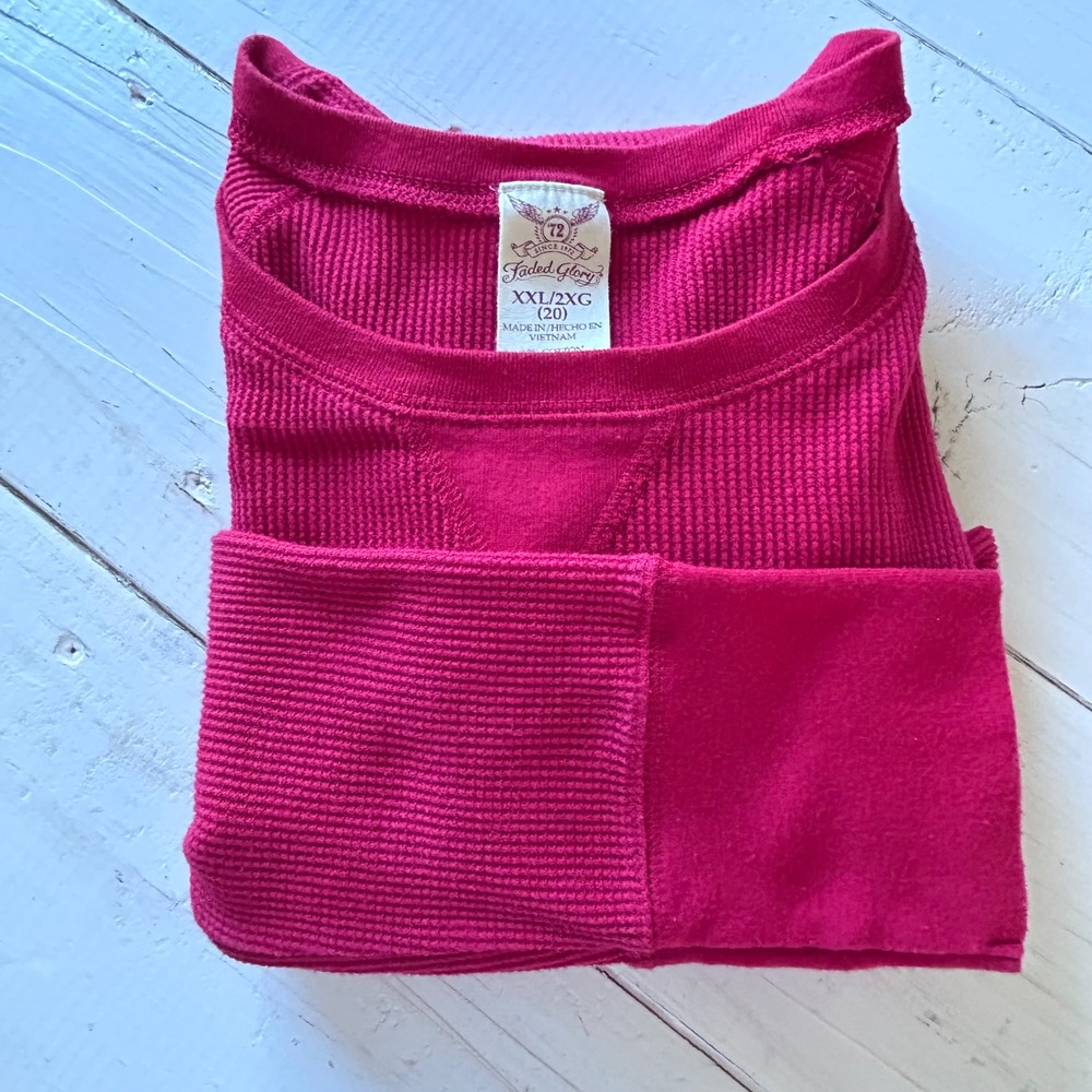 Faded Glory Womens Thermal Knit Top XXL/2XG Long Sleeve‎ Red Shirt